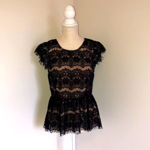 Maeve (For Anthropologie) Peplum Lace Black Top - Small